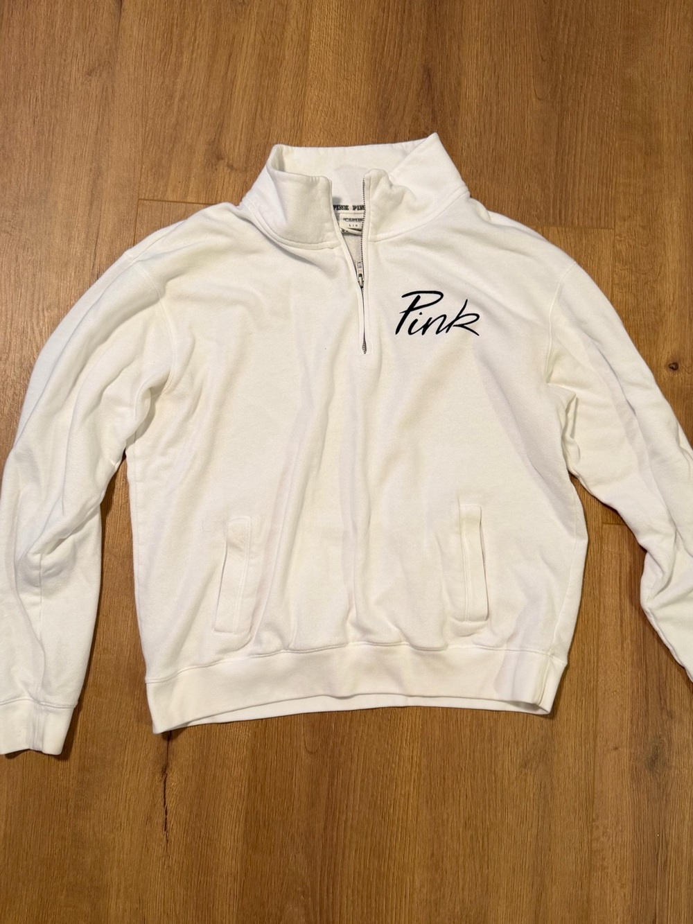 PINK Victoria's Secret White Half-Zip Pullover with Script Logo